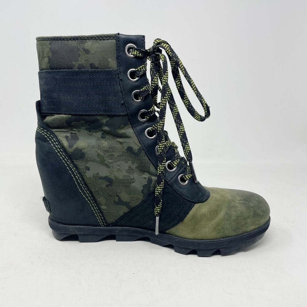Sorel Lexie Wedge Camouflage Camo Green Hiker Waterproof Leather Boots womens 9 - Picture 5 of 16